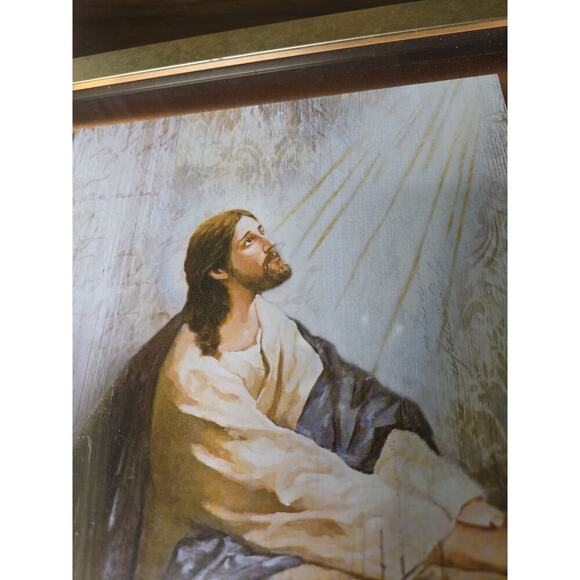 Vintage Jesus Print Praying At The Garden Of Gethsemane Gold Frame 16 X 12 - Picture 5 of 16
